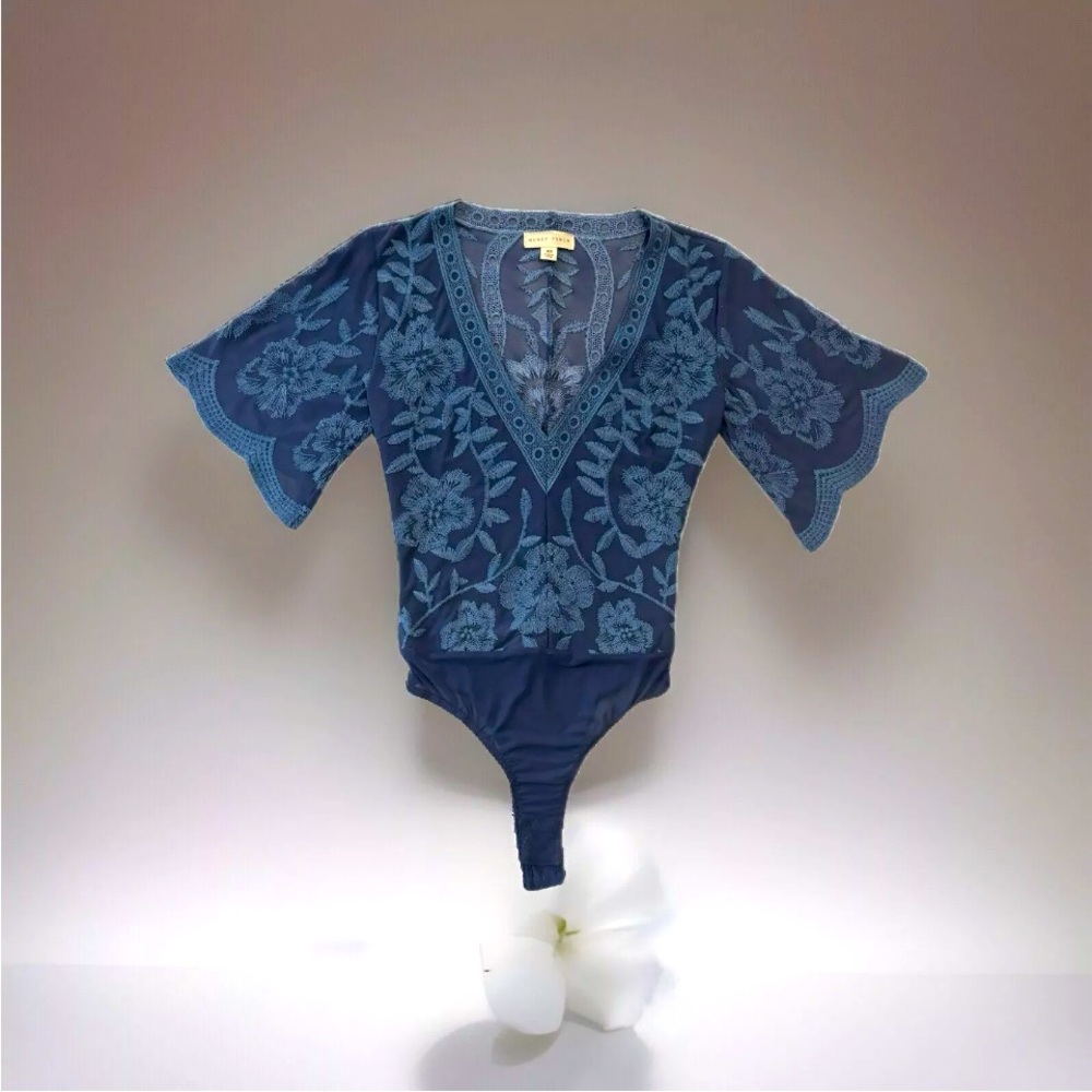 Honey Punch Embroidered Mesh Bodysuit, Size XS, EUC